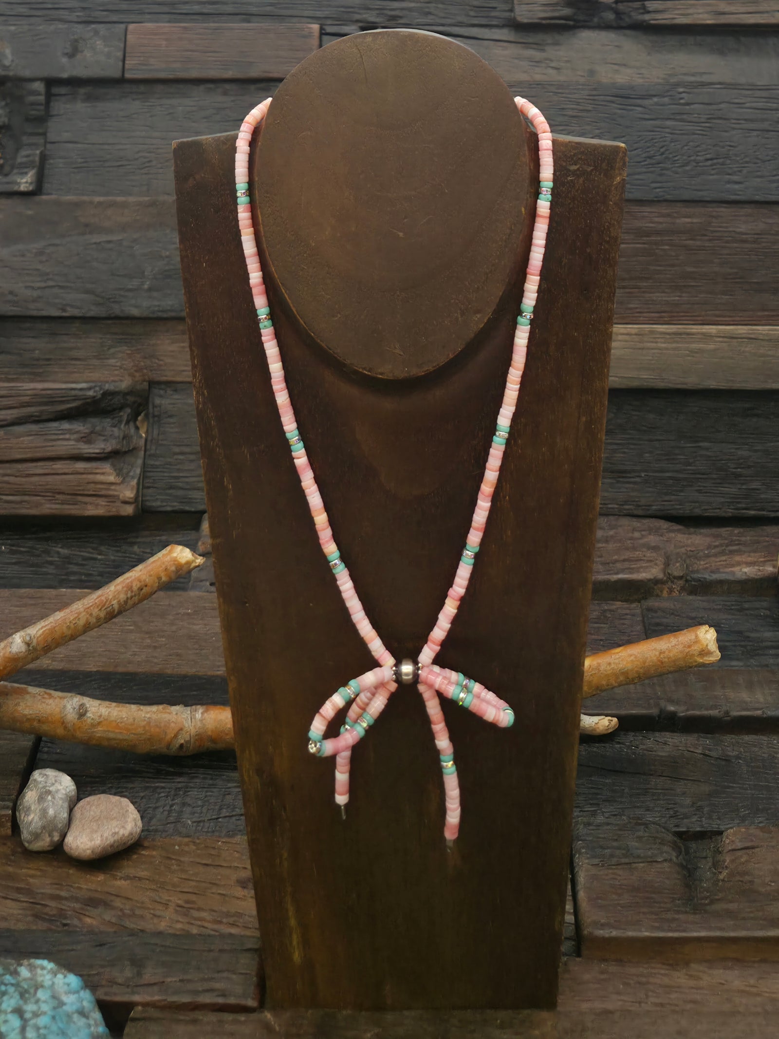 Pink Conch Shell and Sterling Silver Bow Necklace - 16 in. Plus 2 in. Extender