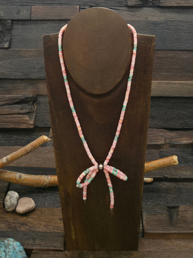 Pink Conch Shell and Sterling Silver Bow Necklace - 16 in. Plus 2 in. Extender
