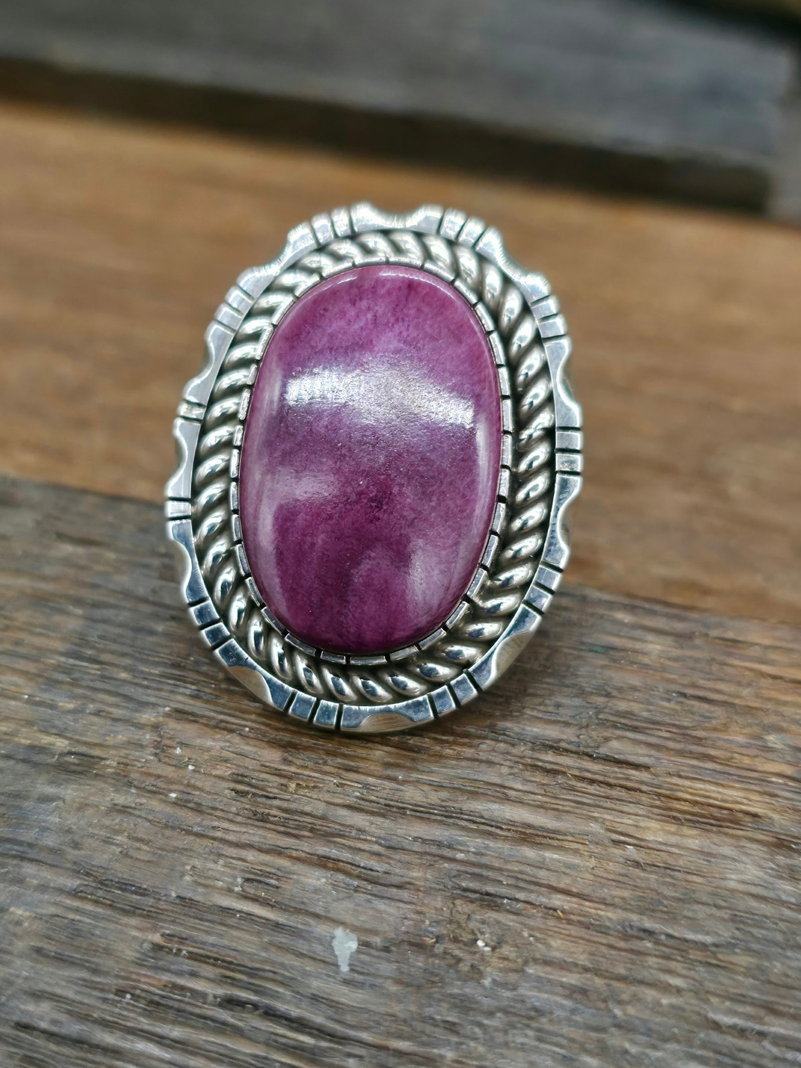 Sterling Silver and Purple Spiny Oyster Ring by Walter Vandever - Adjustable