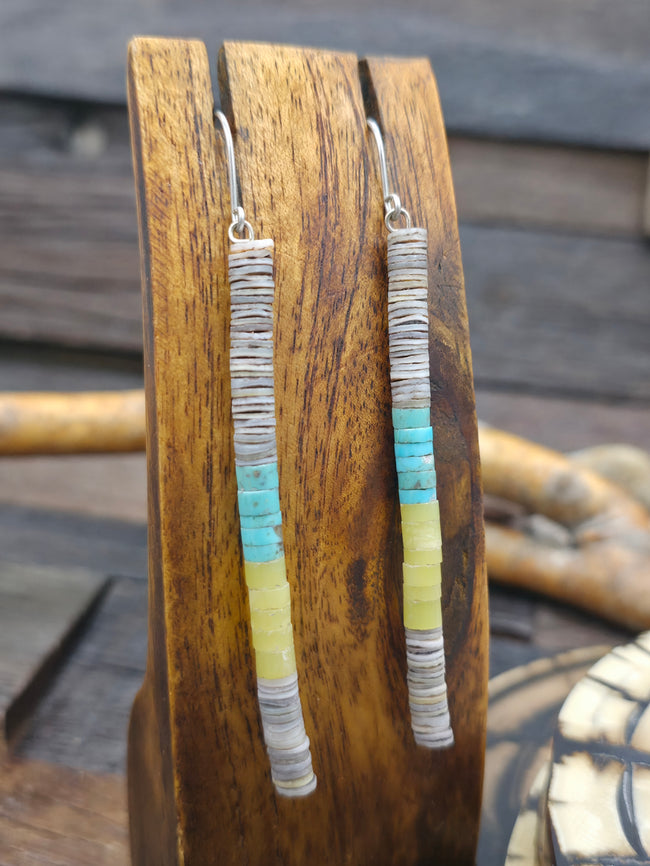 Color Block Earrings by Deanna Tenorio - Heishi, Blue Turquoise, Serpentine - 3 1/2 in.