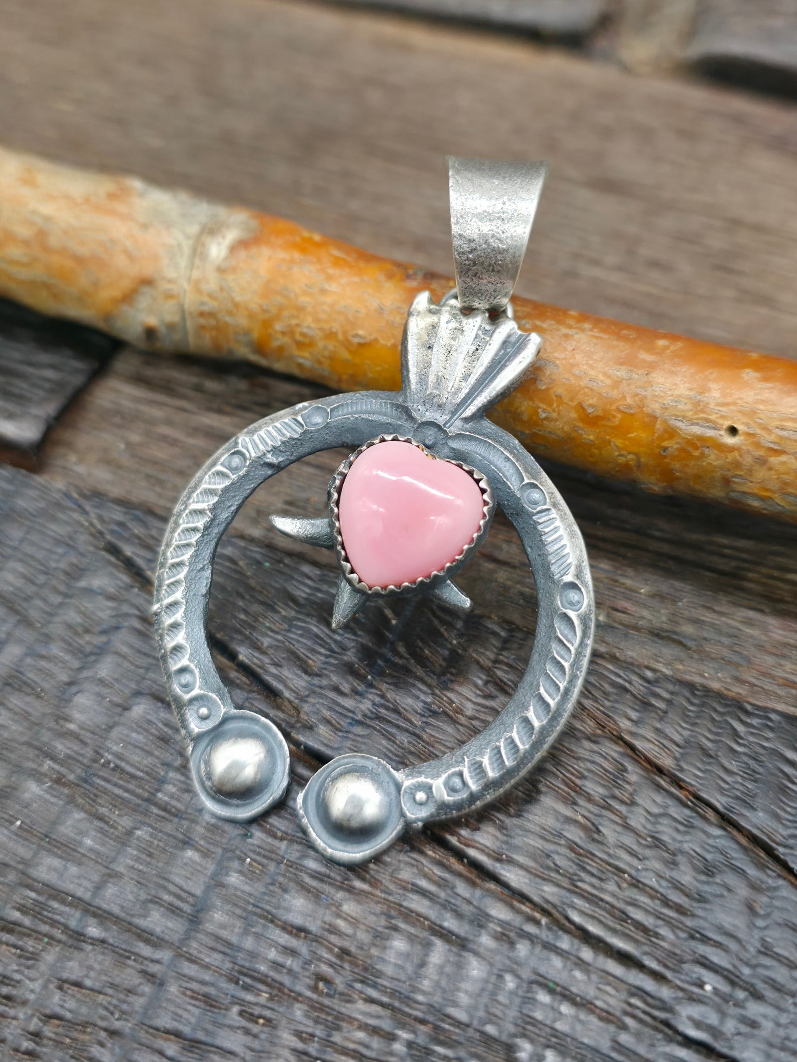 Sterling Silver Pink Conch Heart Naja Pendant by Eva and Lindberg Billah - 2 1/2 in. by 1 1/2 in.