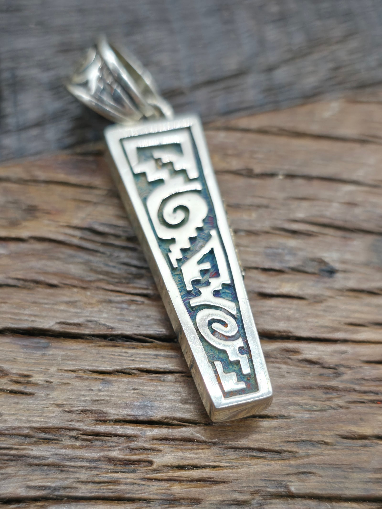 Sterling Silver Cobblestone Inlay Orange Spiny Oyster Pendant by Calvin Begay - 2 in. by 1/2 in.