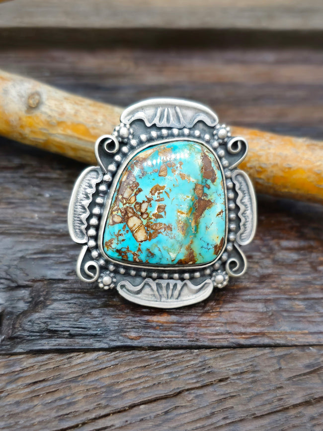 Adjustable Sterling Silver and Turquoise Ring by Ronald Tom