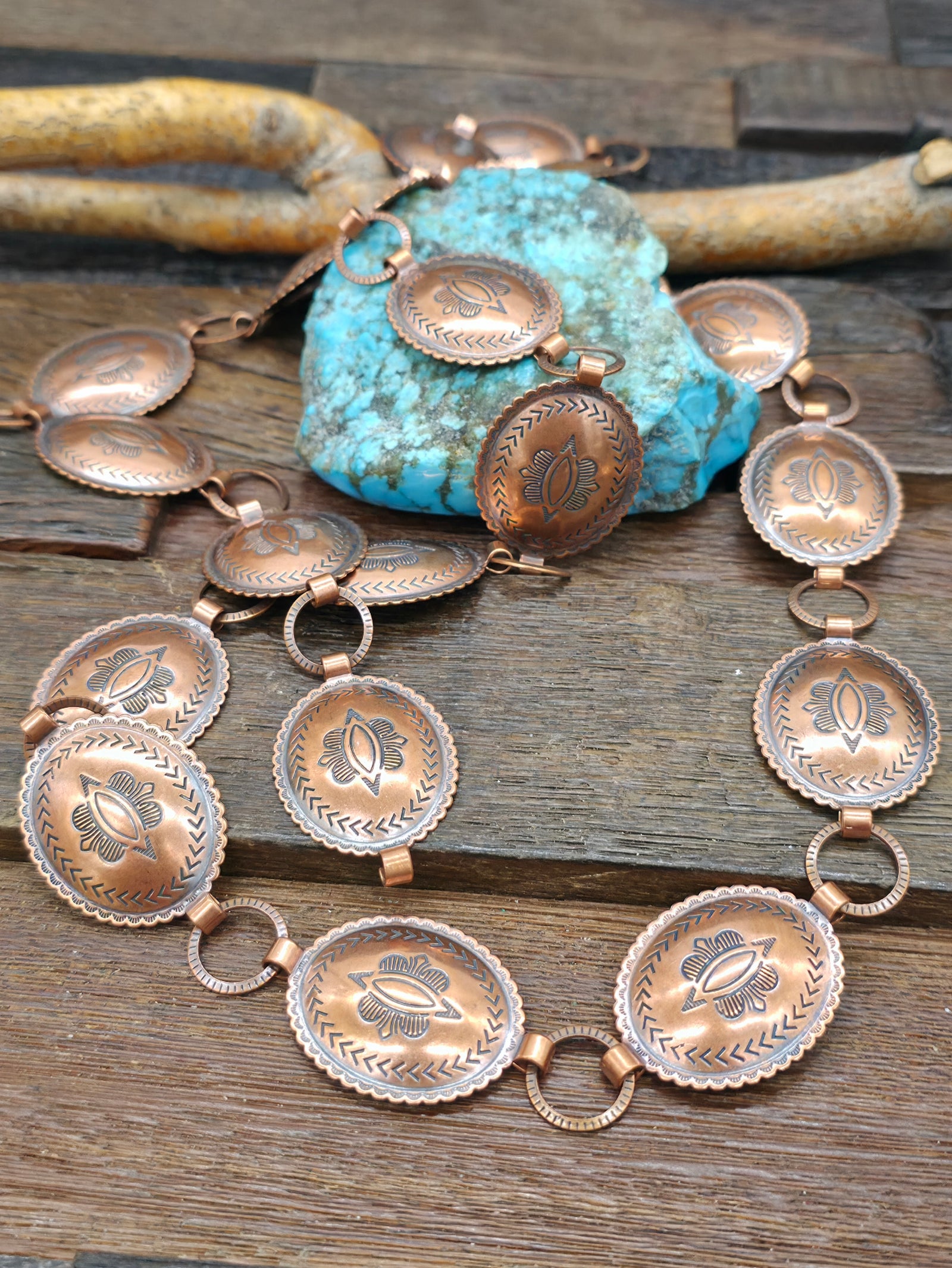 Stamped Copper Chain Oval Concho Belt - 42 in.