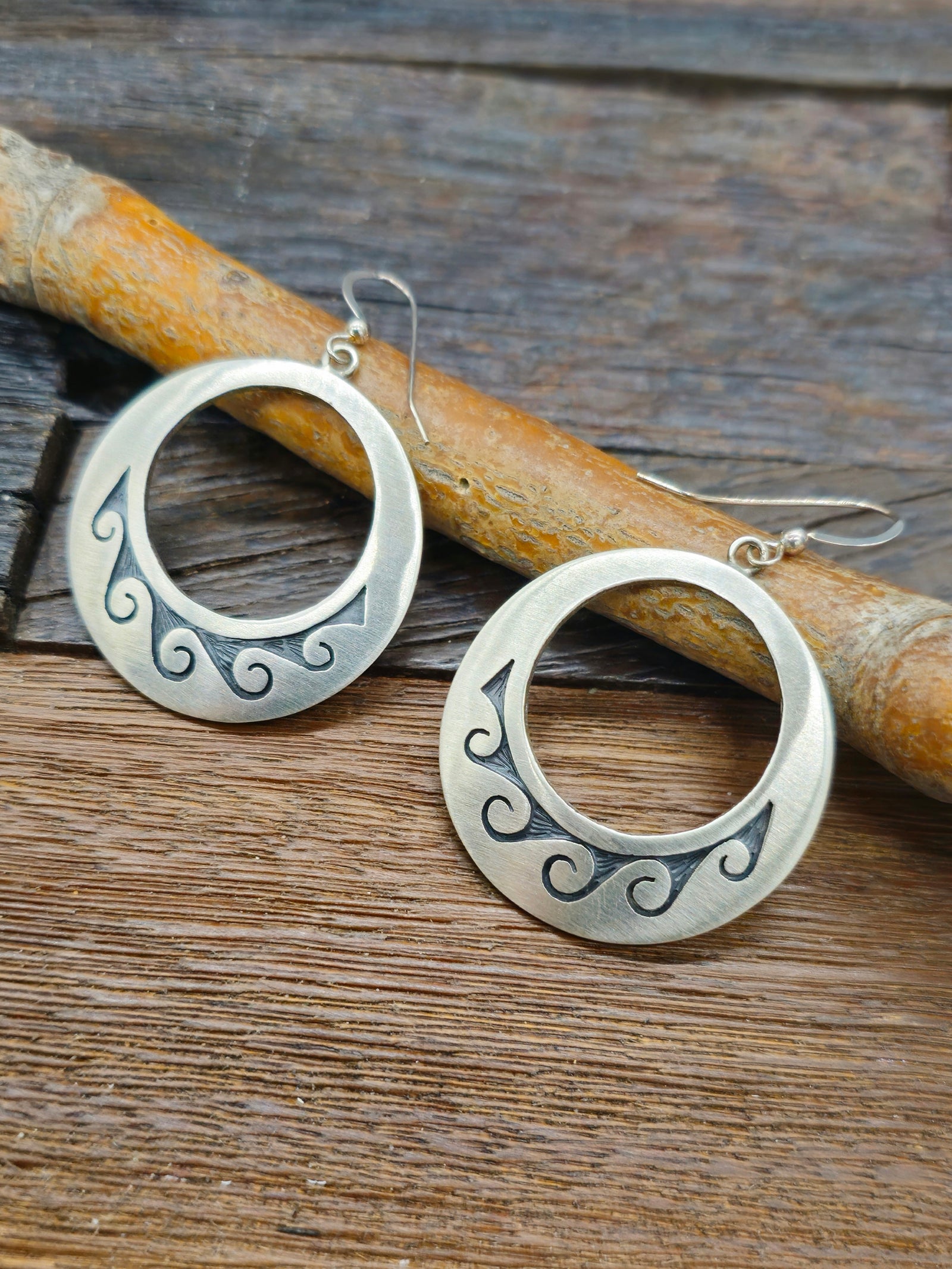Vintage/Estate Sterling Silver Hopi Overlay Earrings by Timothy Mowa