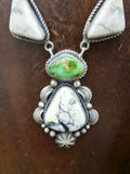 Sterling Silver White Buffalo and Sonoran Turquoise Lariat Necklace and Earring Set by LaRose Ganadonegro - 20 in.