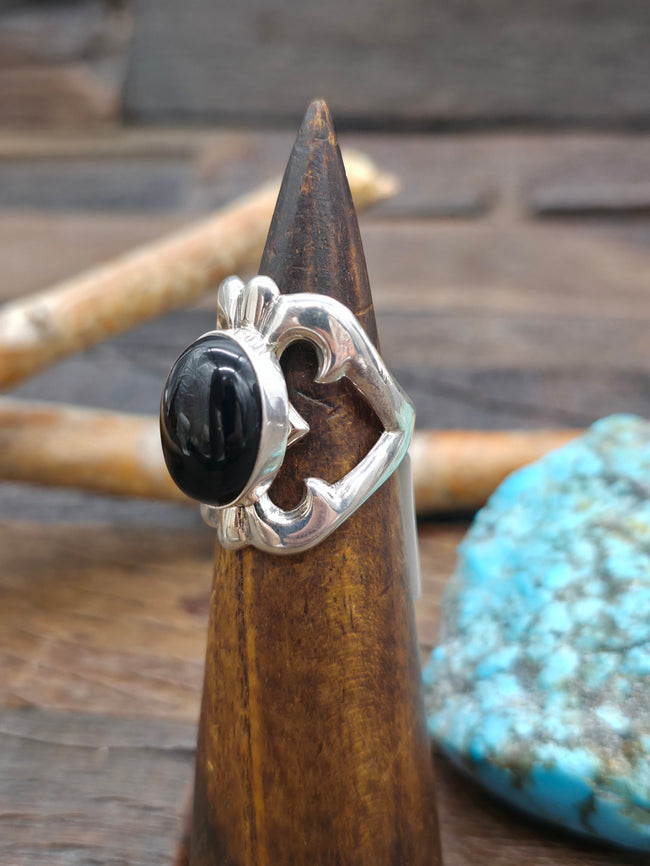 Cast Sterling Silver Onyx Ring by Kevin Yazzie - Size 9