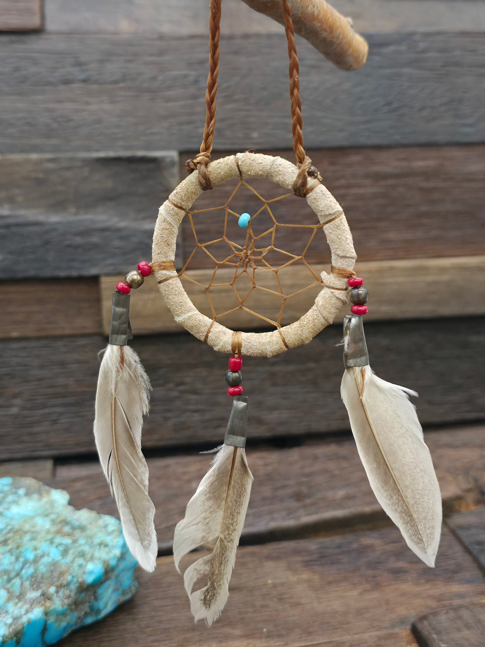 Dreamcatcher with Feathers and Beads - 2 In. Diameter