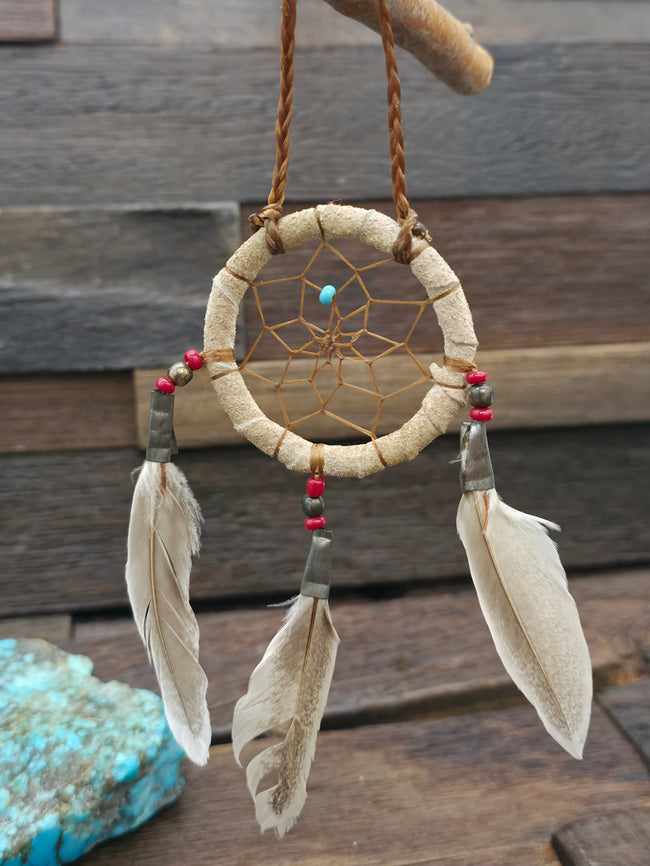 Dreamcatcher with Feathers and Beads - 2 In. Diameter