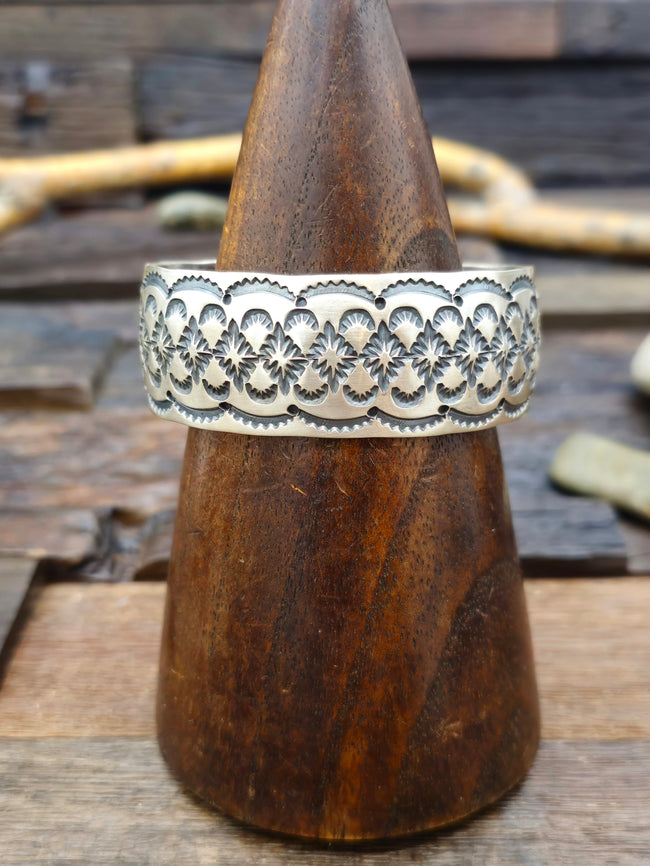 Stamped Sterling Silver Cuff by Mose Jack - 7 in.