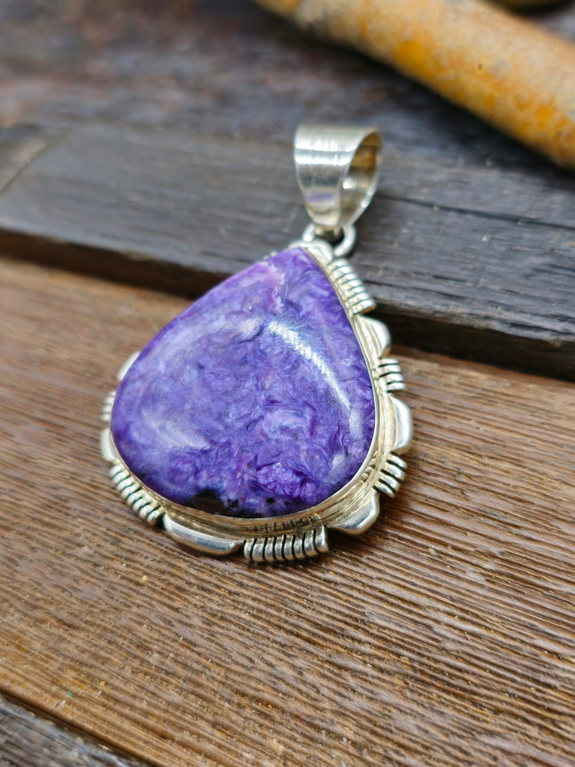 Sterling Silver Charoite Pendant by L. Yazzie