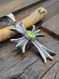 Emerald Valley Turquoise Sterling Silver Cross Pendant by Harrison Bitsue