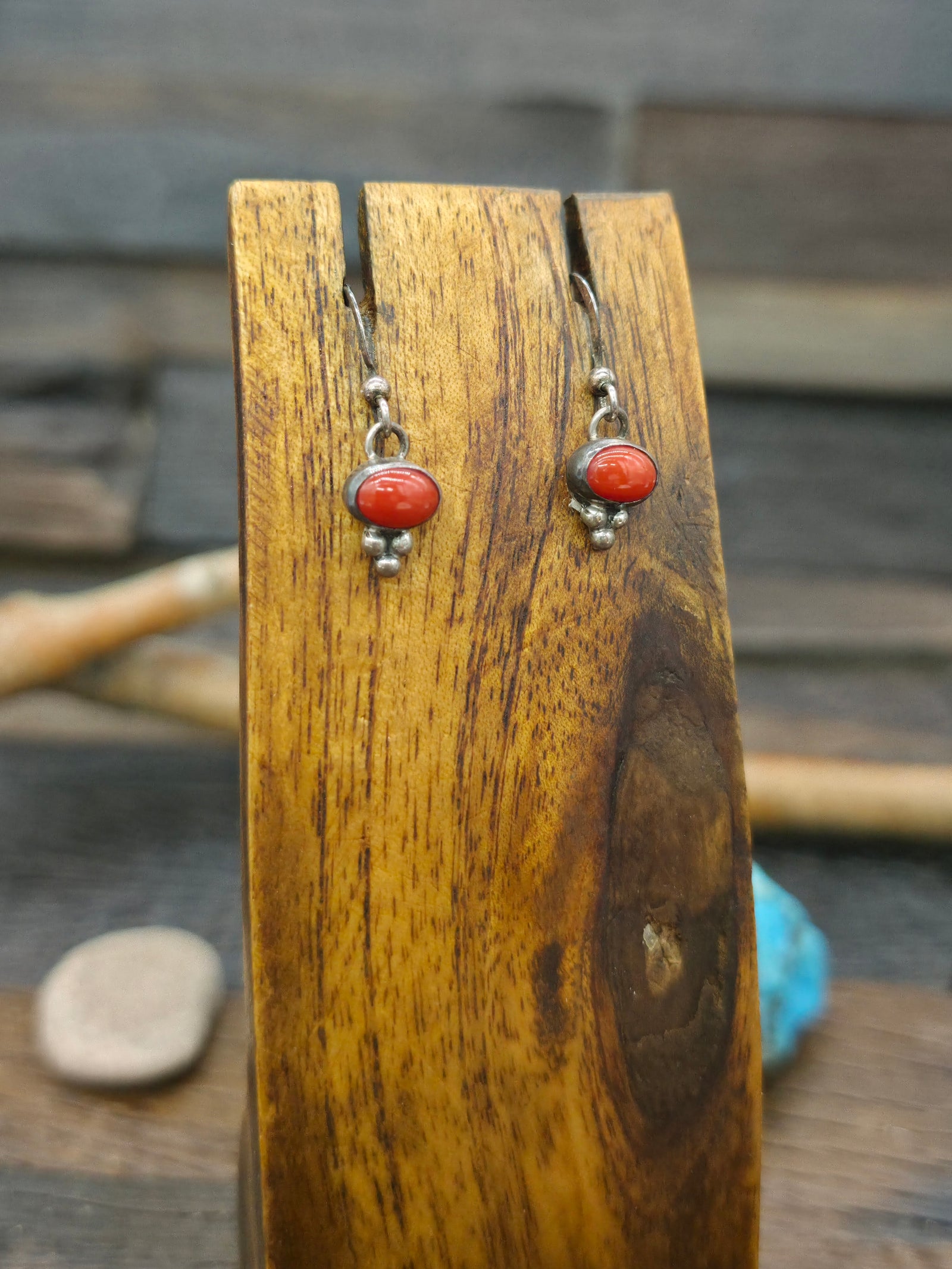 Mini Sterling Silver Coral Wide Oval Dangle Earrings - 1 in. by 3/8 in.