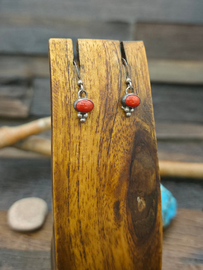 Mini Sterling Silver Coral Wide Oval Dangle Earrings - 1 in. by 3/8 in.