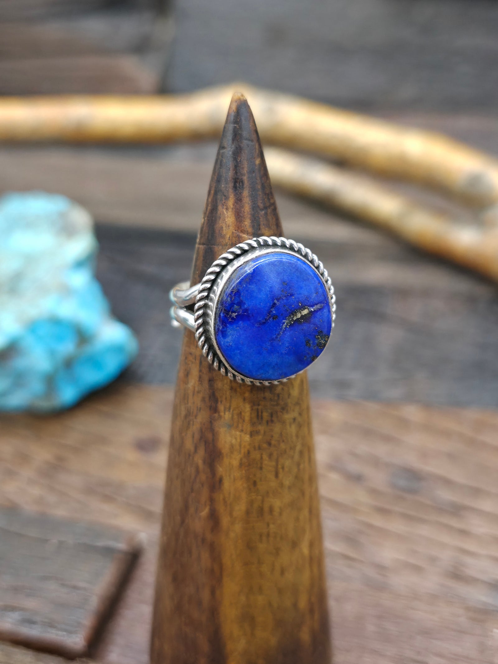 Sterling Silver Round Lapis Lazuli Ring by "E" - Adjustable