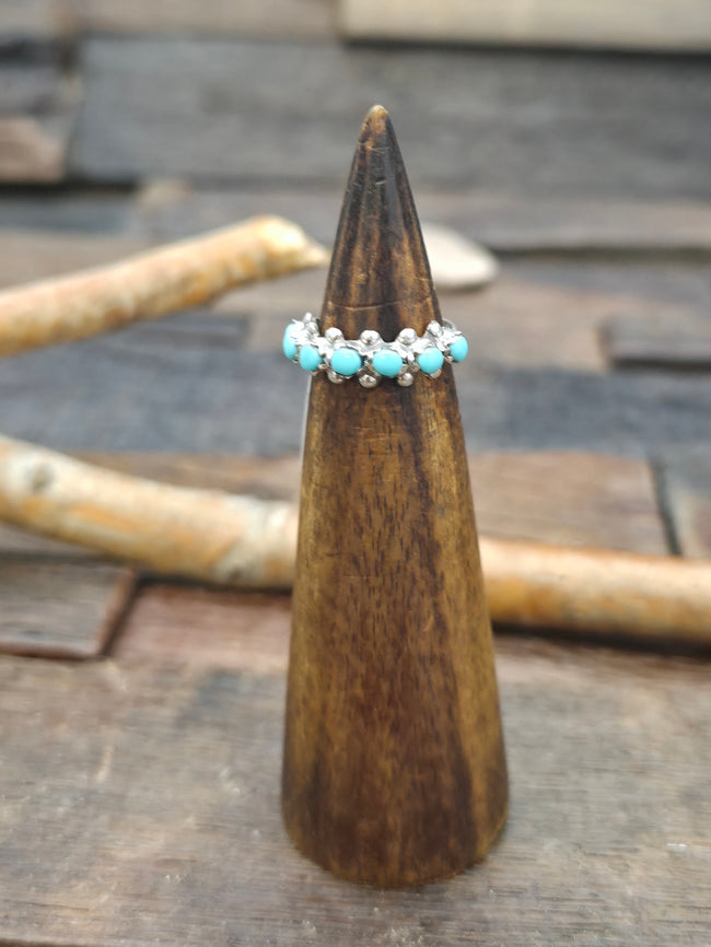 Sterling Silver Turquoise Petit Point Ring by Marlon Quam - Size 5 1/2