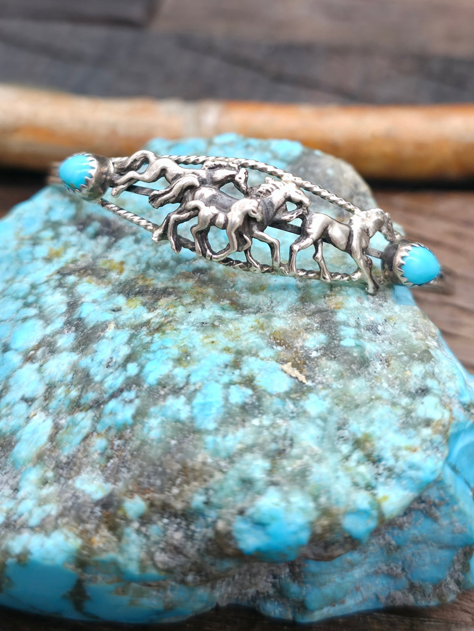 Sterling Silver Turquoise Running Horses Bracelet by D. Morgan - 6 1/2 in.