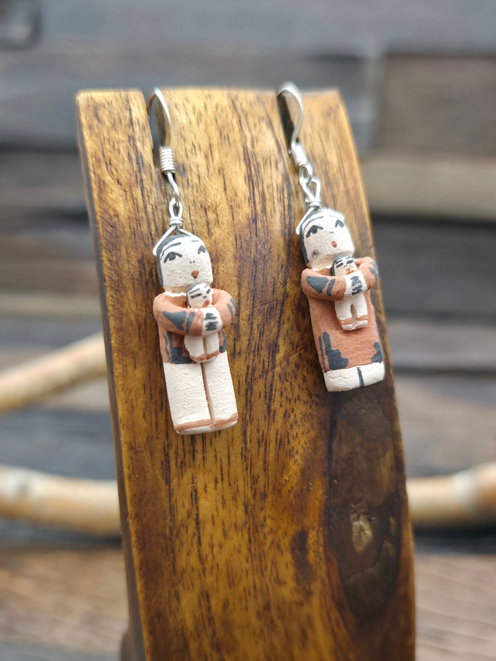 Clay Storyteller Earrings by Angel Bailon - Standing - 2 in. by 1/2 in.