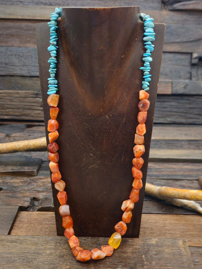 Carnelian and Blue Turquoise Necklace