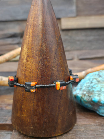 Multi Stone Necklace with Square and Heishi Beads by Pula Calabaza - 19 in. - Stones Vary