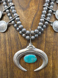 Mercury Dime Sterling Silver and Blue Turquoise Squash Blossom Necklace - 22 in.
