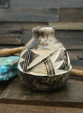Navajo Horsehair Etched pot by Tom Vail Jr. - 4 in. by 3 1/2 in.