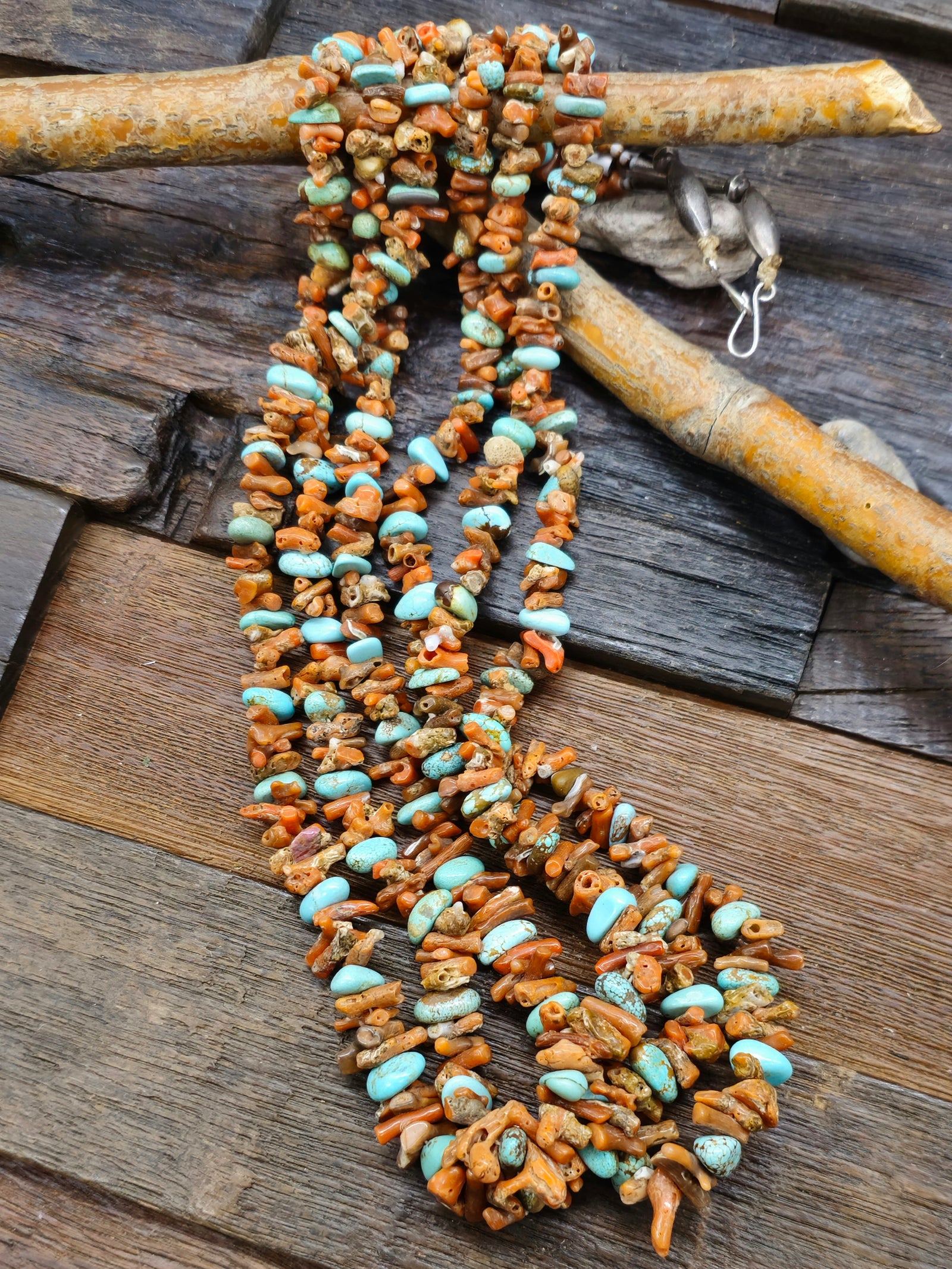Vintage/Estate Three-Strand Coral and Turquoise Necklace - 28 in