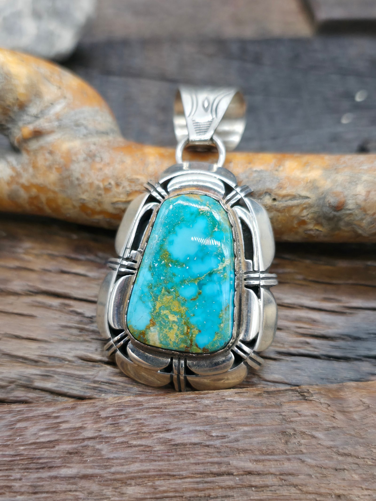 Sterling Silver Blue Gem Turquoise Pendant by Dean Sandoval