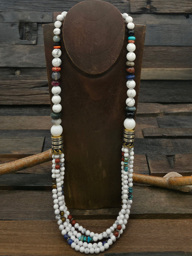 Four Strand Howlite, Mixed Stone and Sterling Silver Necklace by Rose Singer - 30 in.