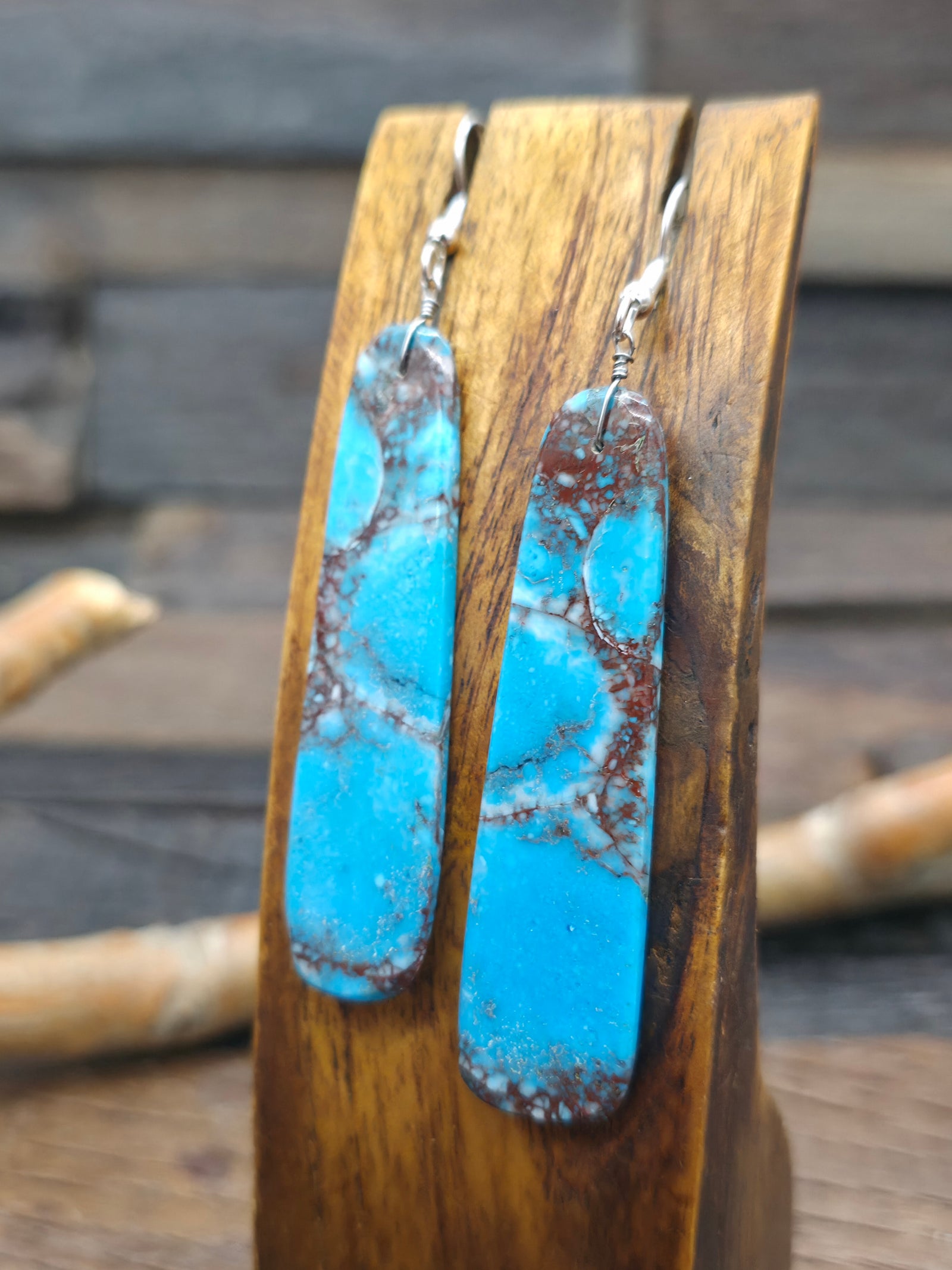 Blue Composite Turquoise Slab Earrings by Jameson Pete - 3 1/4 in. by 3/4