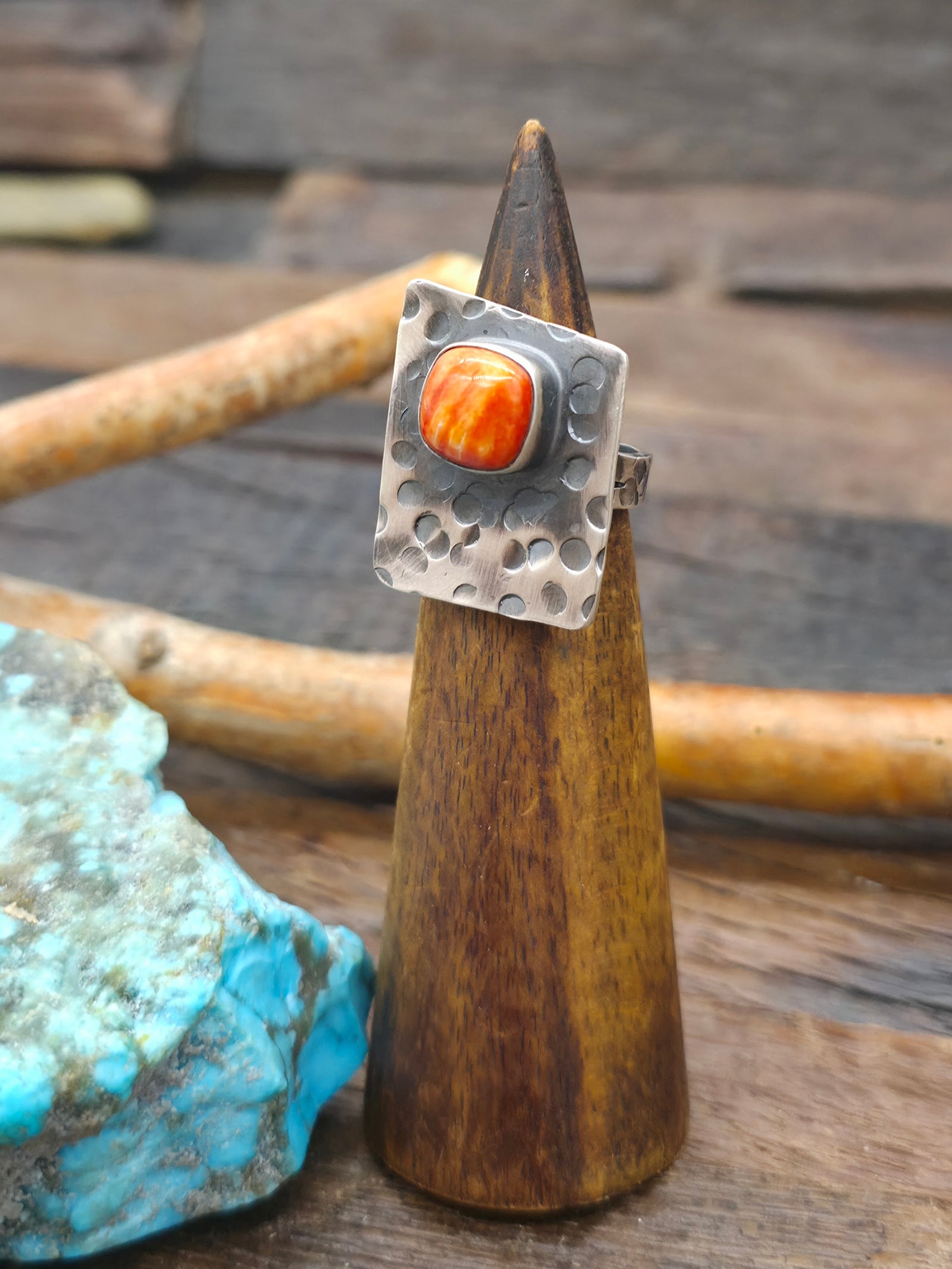 Hammered Sterling Silver Spiny Oyster Ring by Rosella Paxson - Adjustable