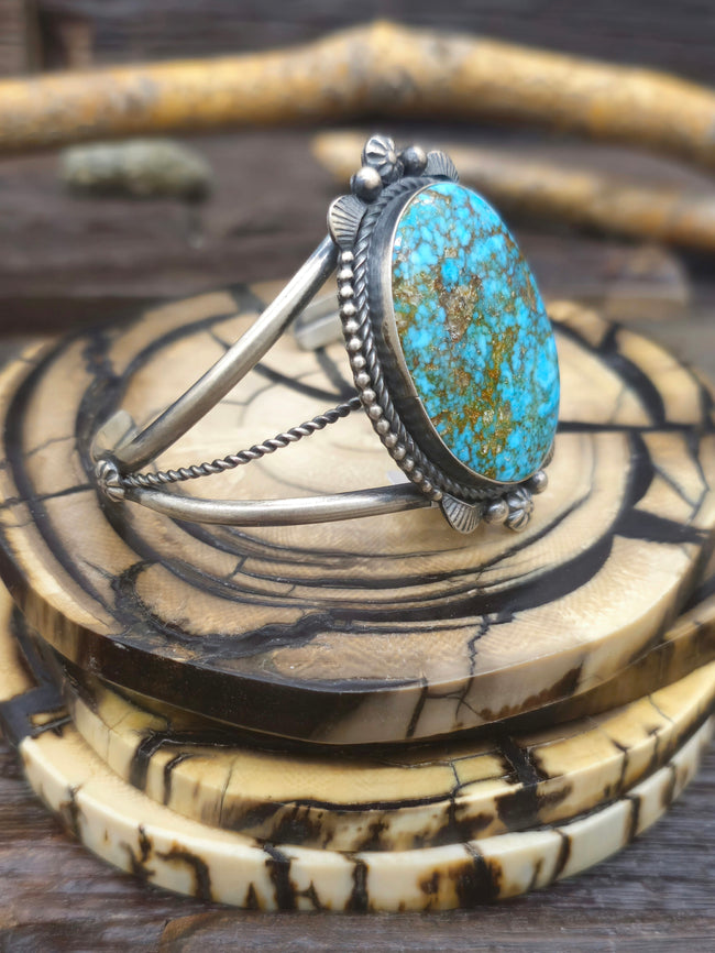 Oxidized Sterling Silver and Turquoise Large Stone Cuff by Eli Skeets - 6 1/2 in.