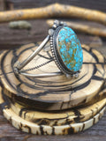 Oxidized Sterling Silver and Turquoise Large Stone Cuff by Eli Skeets - 6 1/2 in.