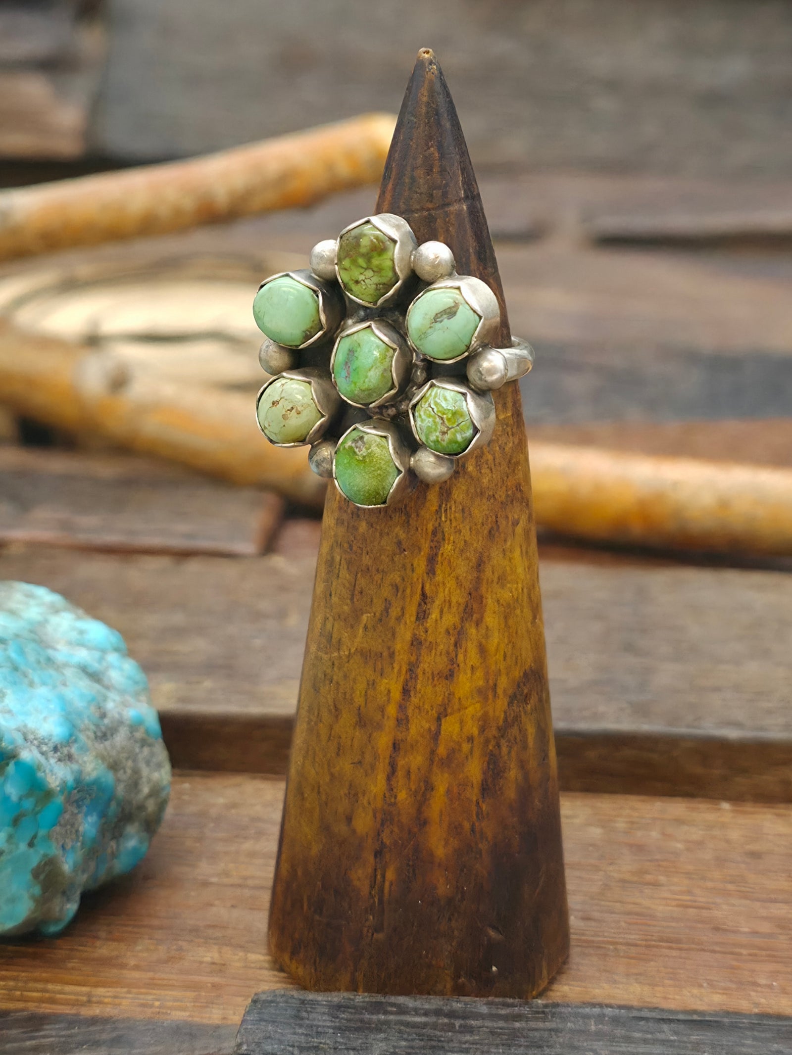 Sterling Silver Sonoran Turquoise Cluster Ring by "T" - Size 7