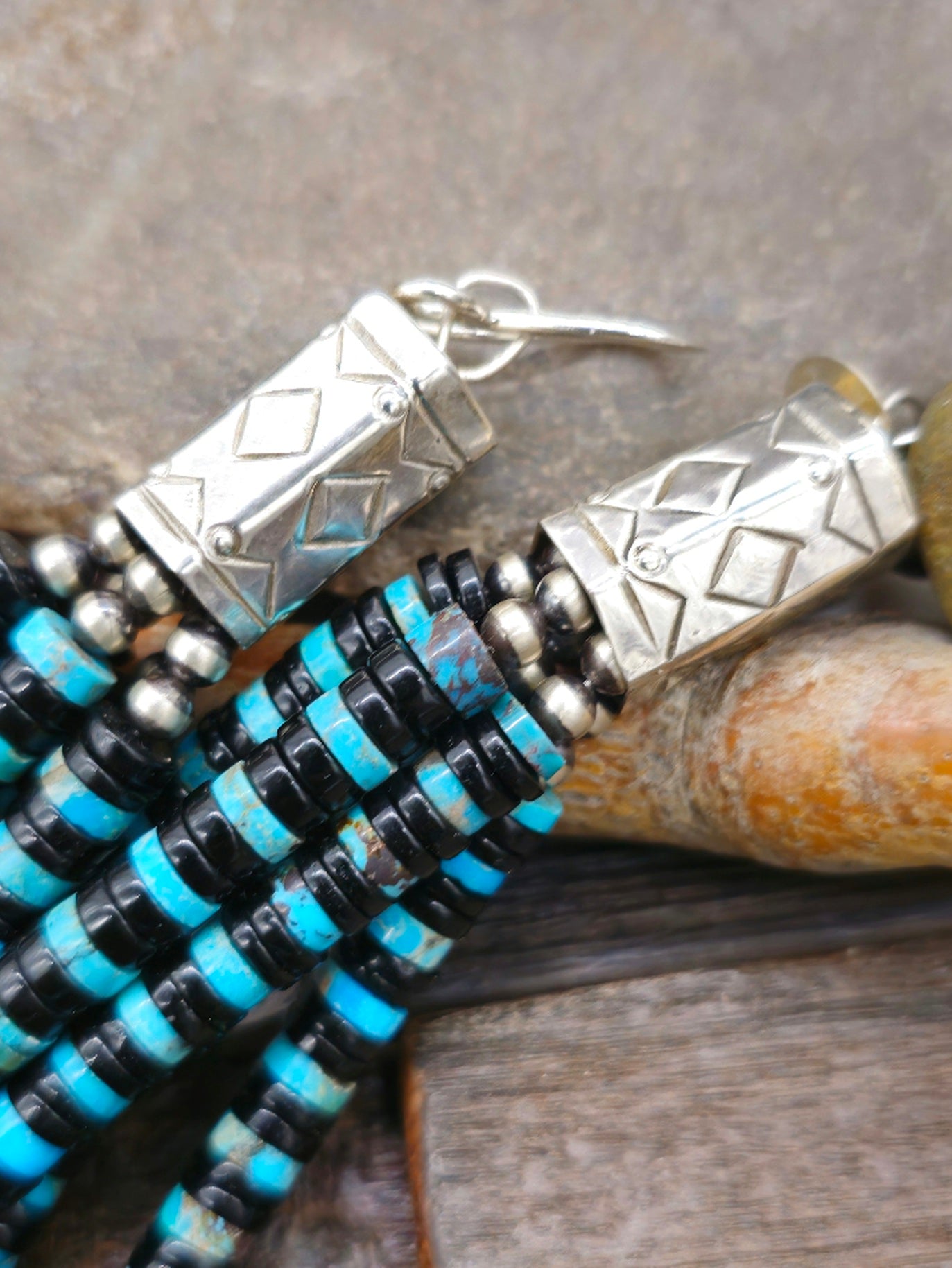 Five-Strand Turquoise and Jet Heishi Necklace by Fred Archuleta 26 in.