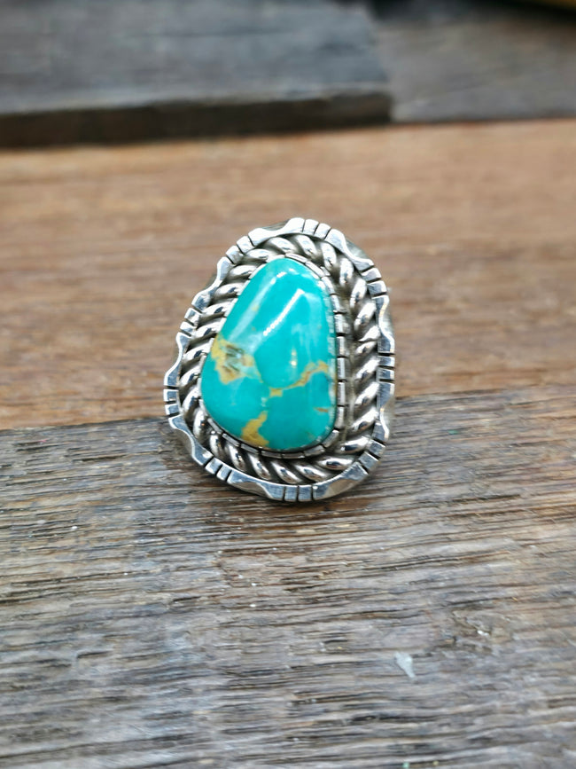 Sterling Silver and Blue-Green Turquoise Ring by Walter Vandever - Adjustable