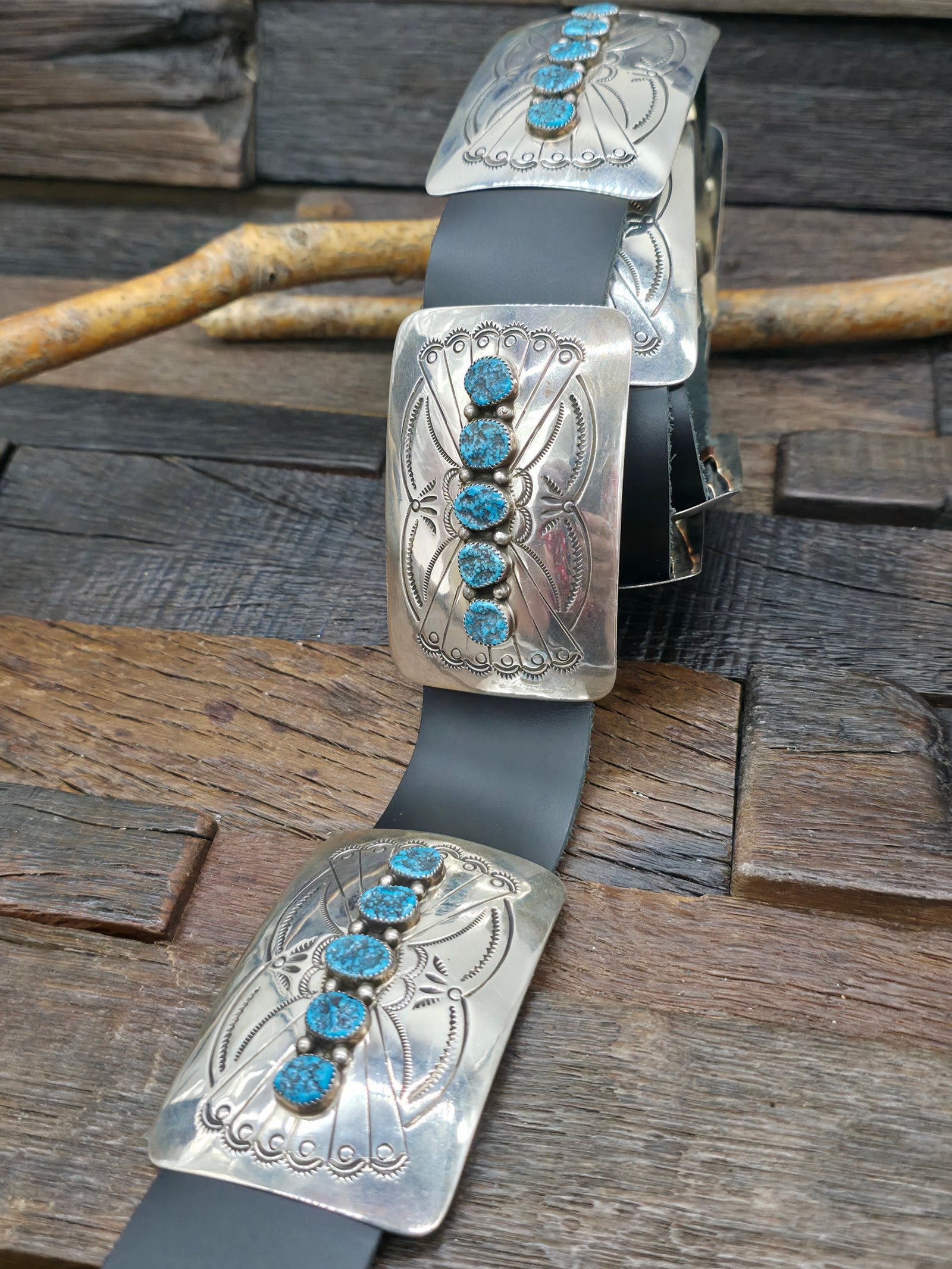 Sterling Silver Kingman Turquoise Concho Belt by Joann Begay - 48 in.