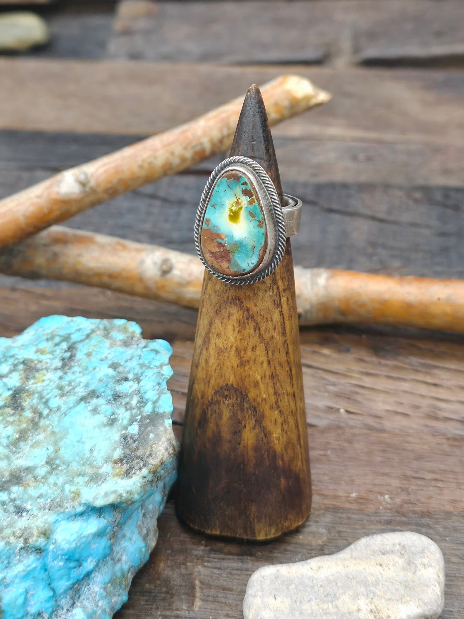 Sterling Silver Turquoise Ring by Leon Martinez - Adjustable