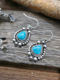 Sterling Silver Turquoise Squash Blossom Necklace and Earring Set by Rosella Paxson - 27 in.