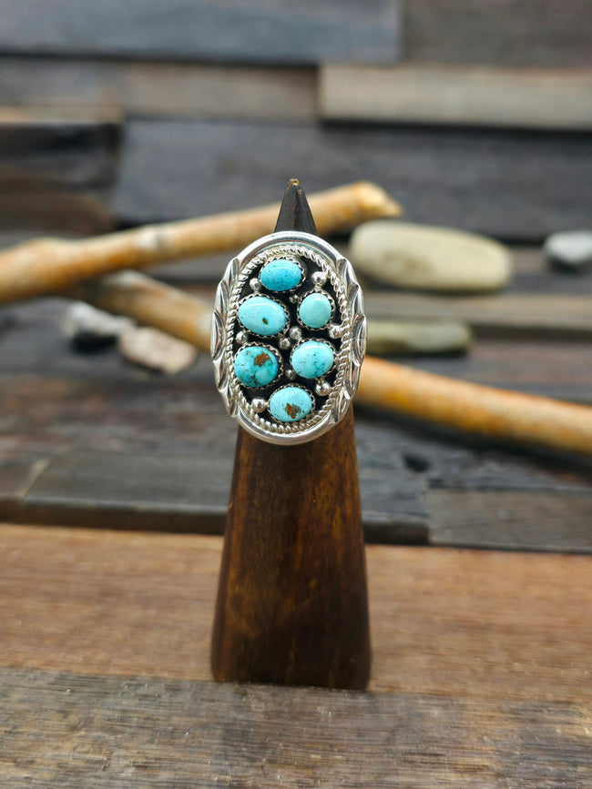 Sterling Silver Turquoise Cluster Ring by Julia Etsitty - Size 5 1/2