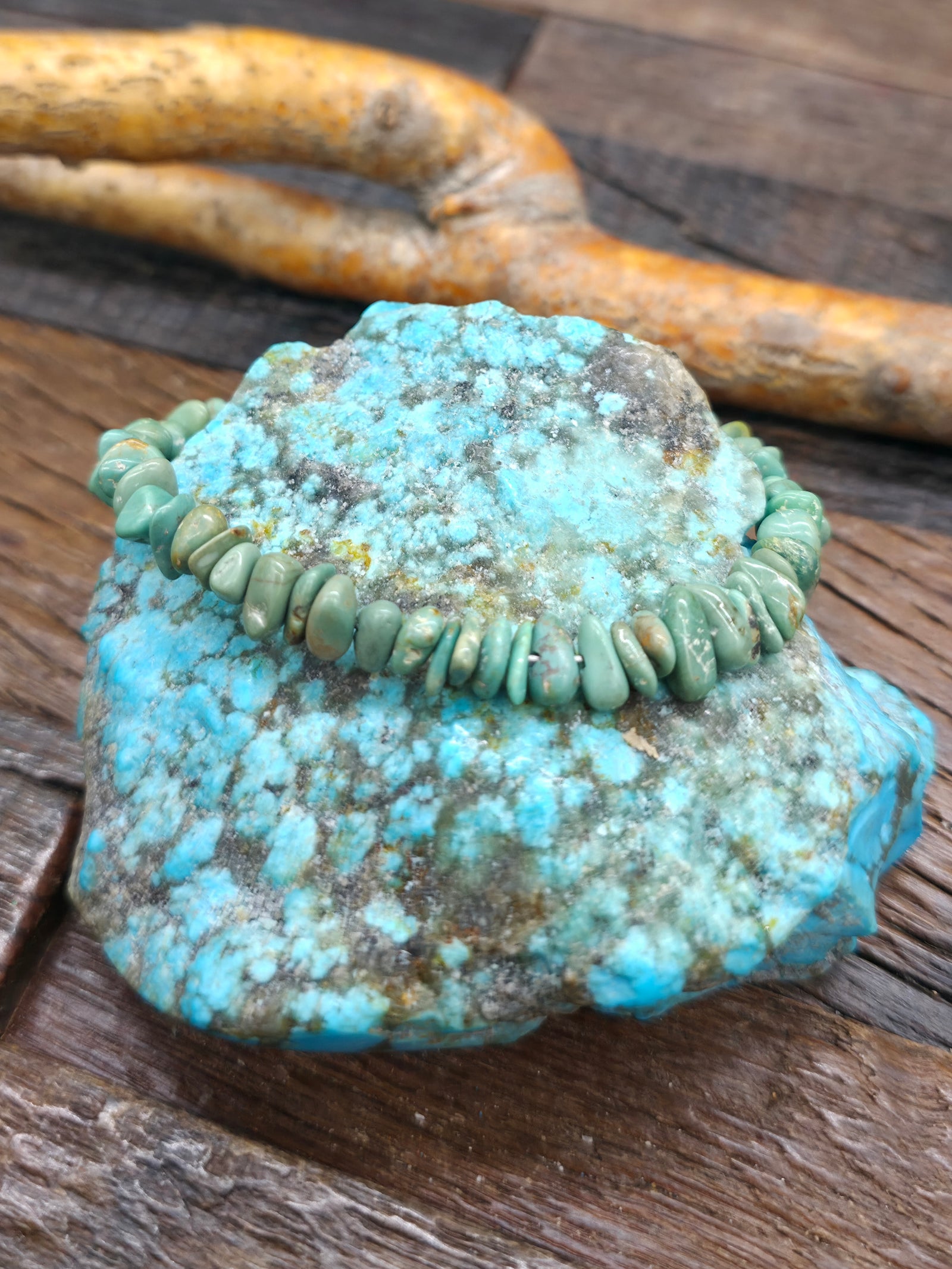 Green Turquoise Nugget Bracelet by Coretta Calabaza - 7 1/2 in.