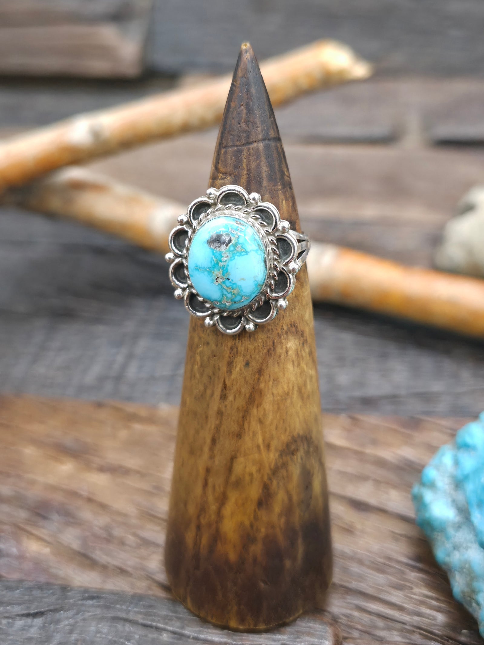 Sterling Silver Turquoise Ring by Renee Yazzie - Size 8