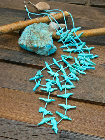 Sterling Silver Melon Bead and Rondell Necklace with 25 Strand Turquoise Nugget Pendant - 28 in.