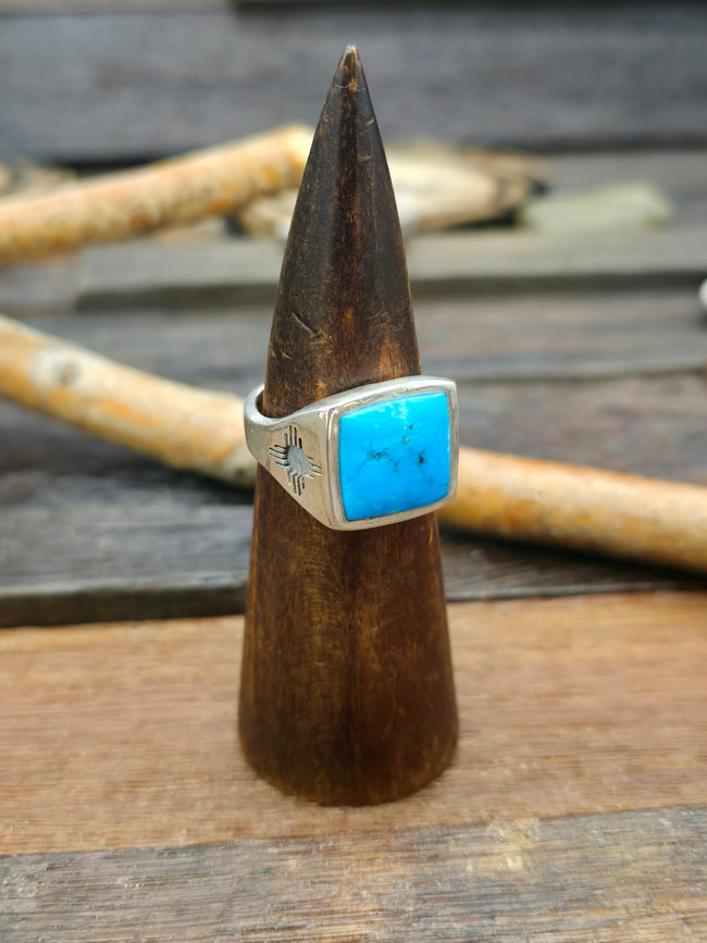 Kingman Turquoise Sterling Silver Zia Ring - Size 12