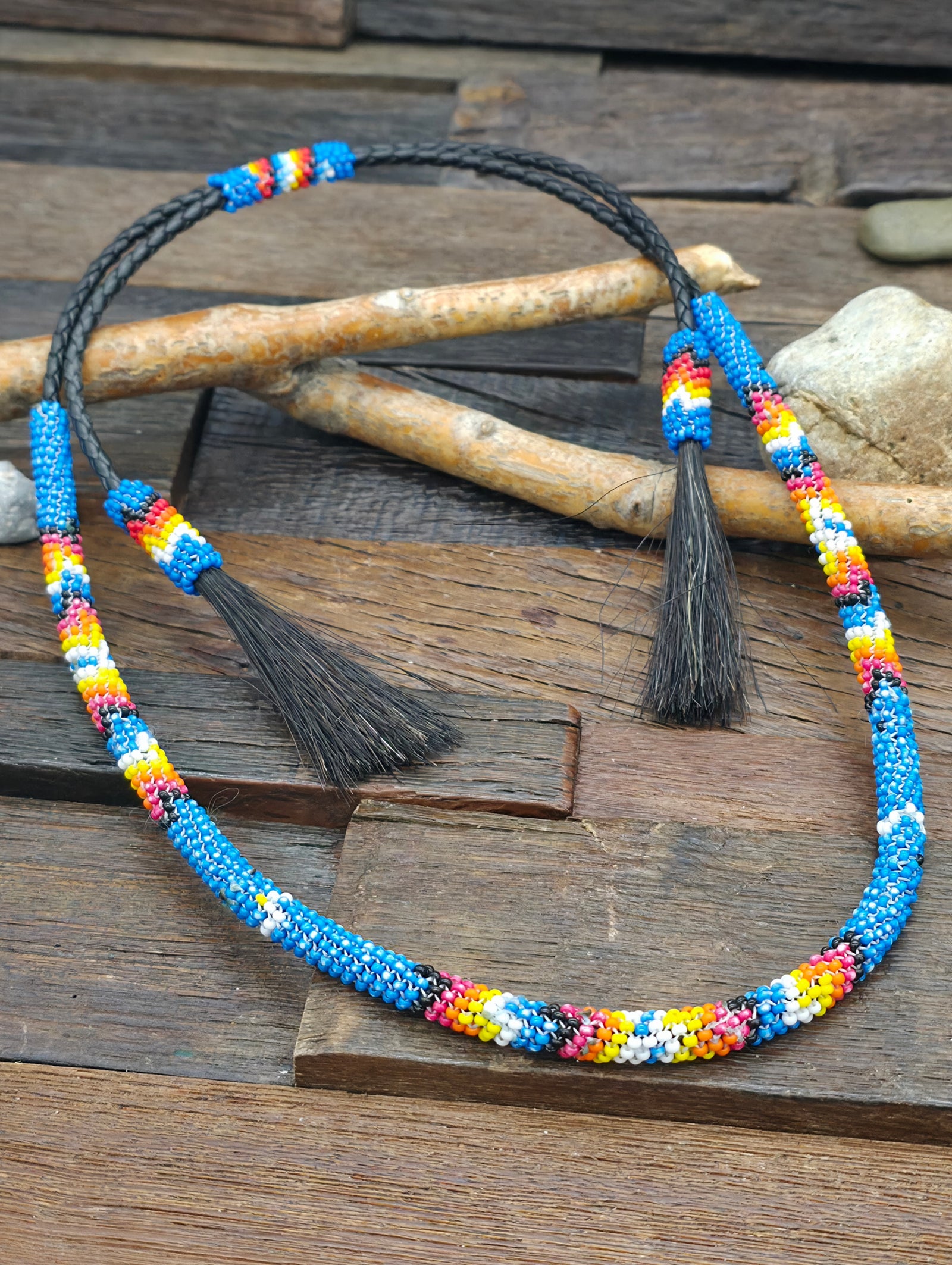 Blue Beaded Horsehair Hat Band - 40 in.