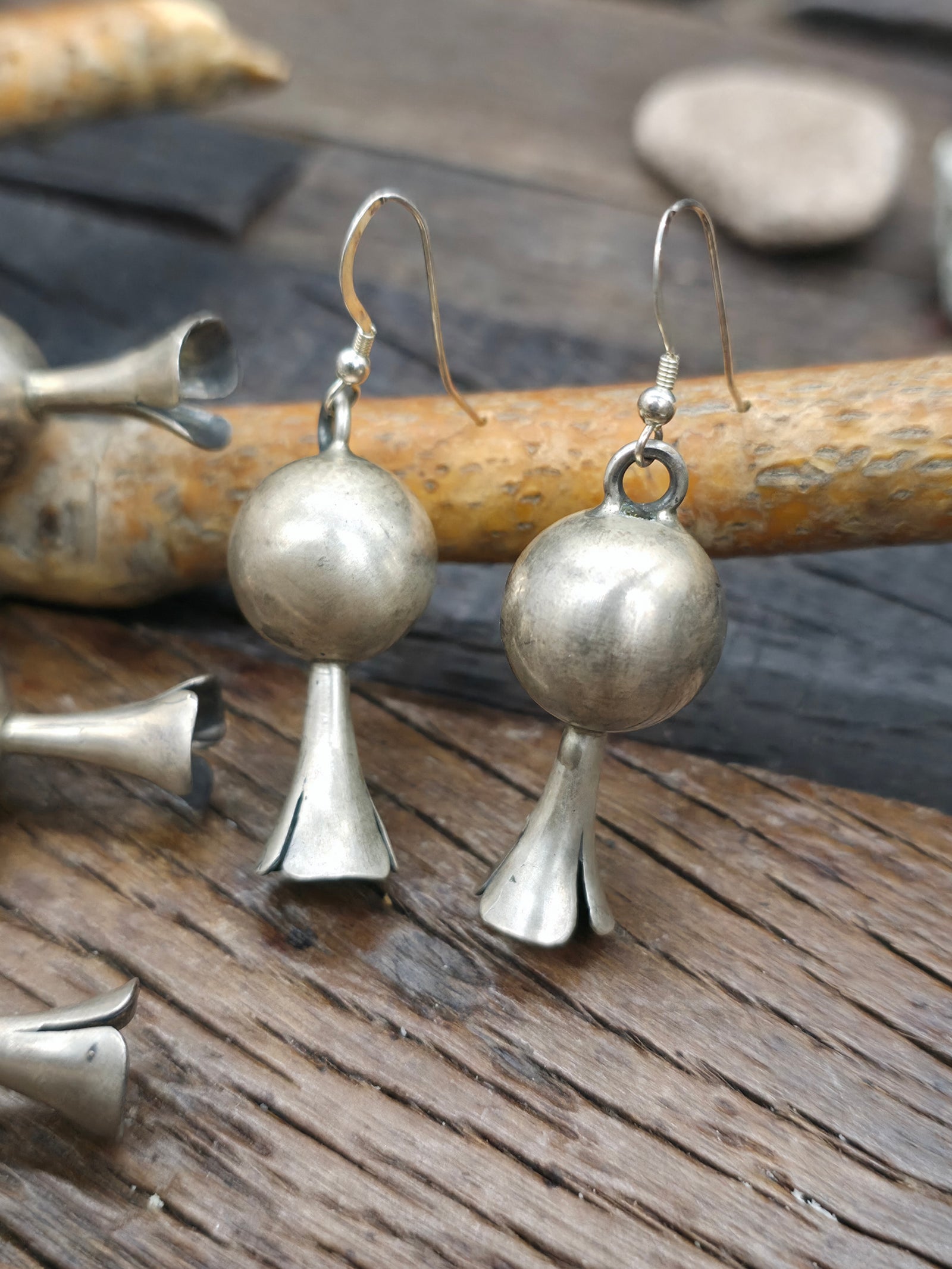 Sterling Silver Squash Blossom Necklace and Earring Set by Russel Sam - 26 in.