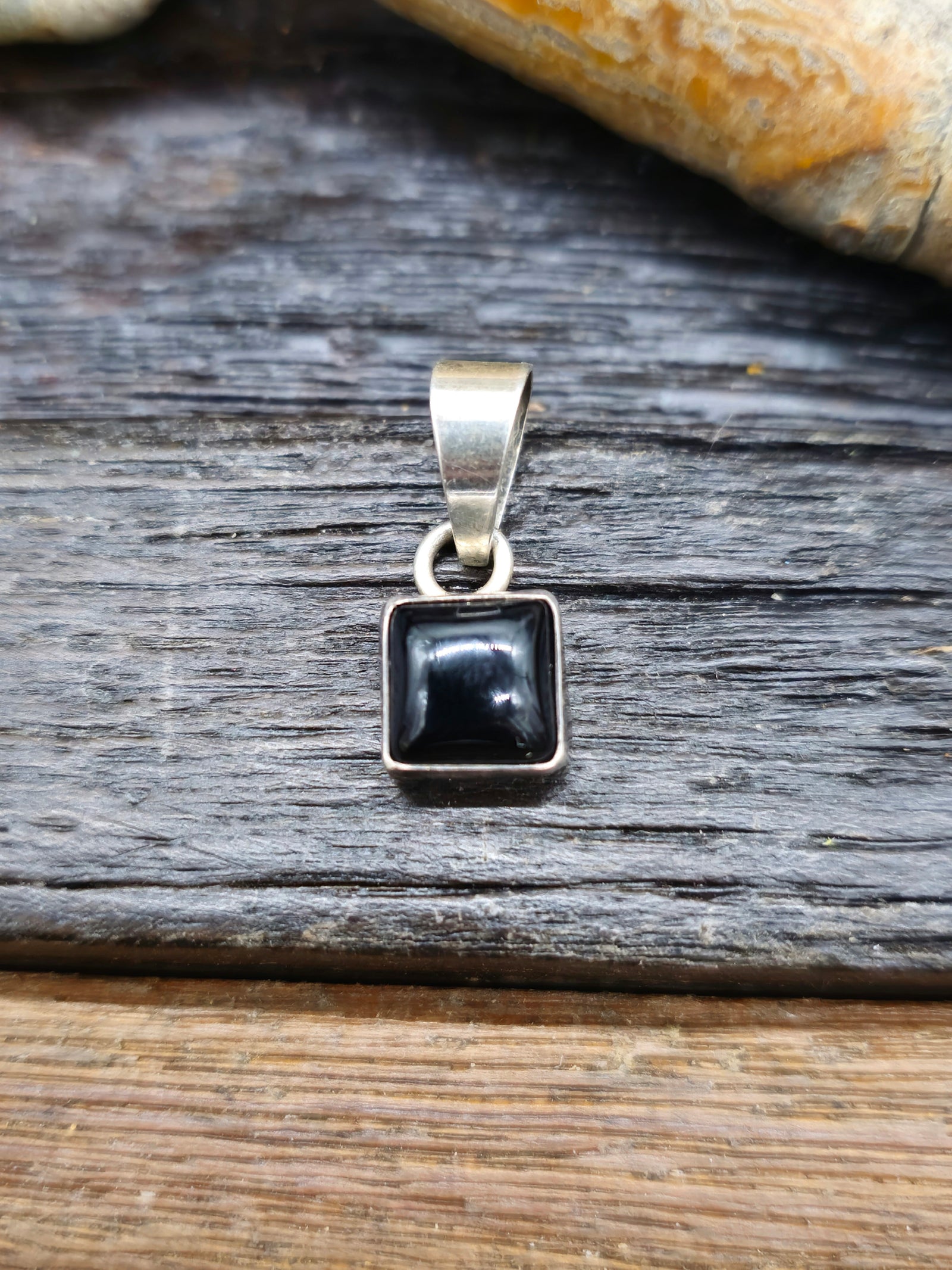 Vintage/Estate Sterling Silver Square Onyx Mini Pendant