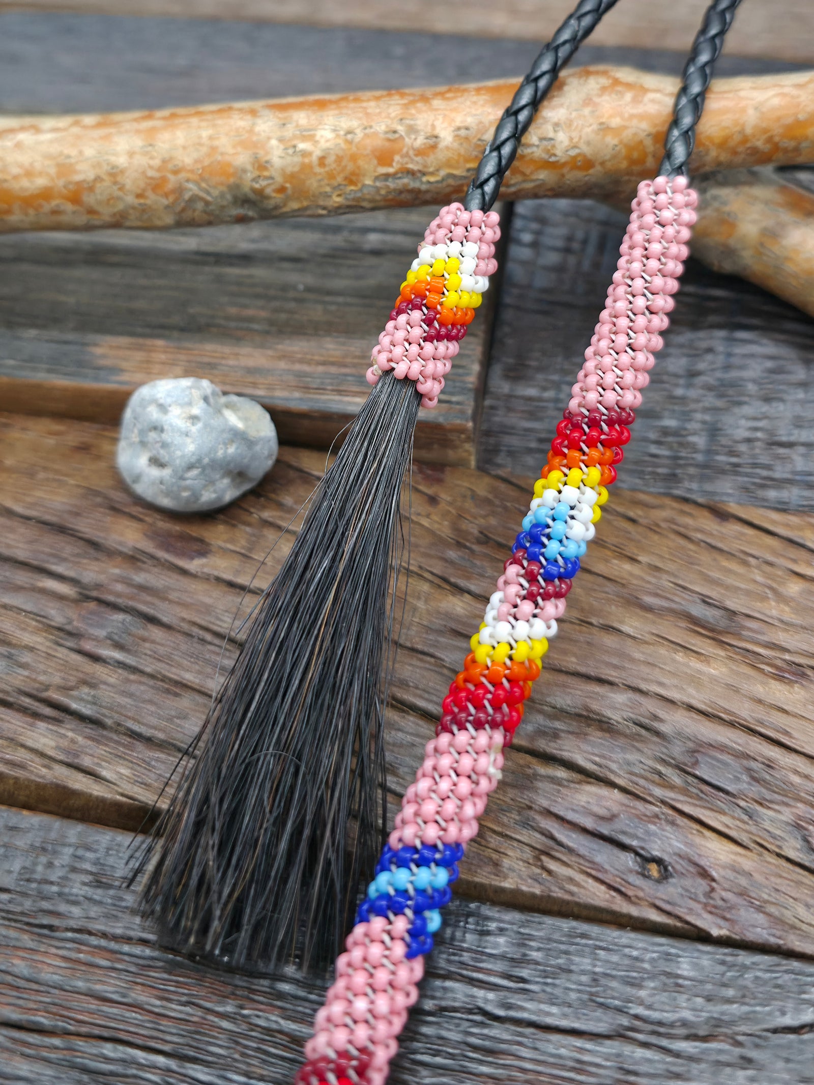 Light Pink Beaded Horsehair Hat Band - 40 in.