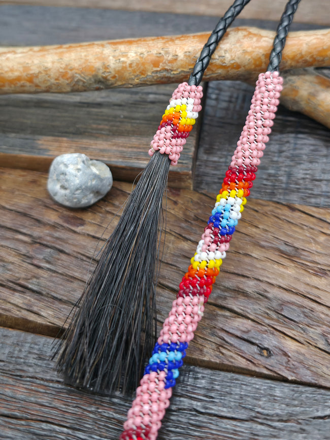 Light Pink Beaded Horsehair Hat Band - 40 in.