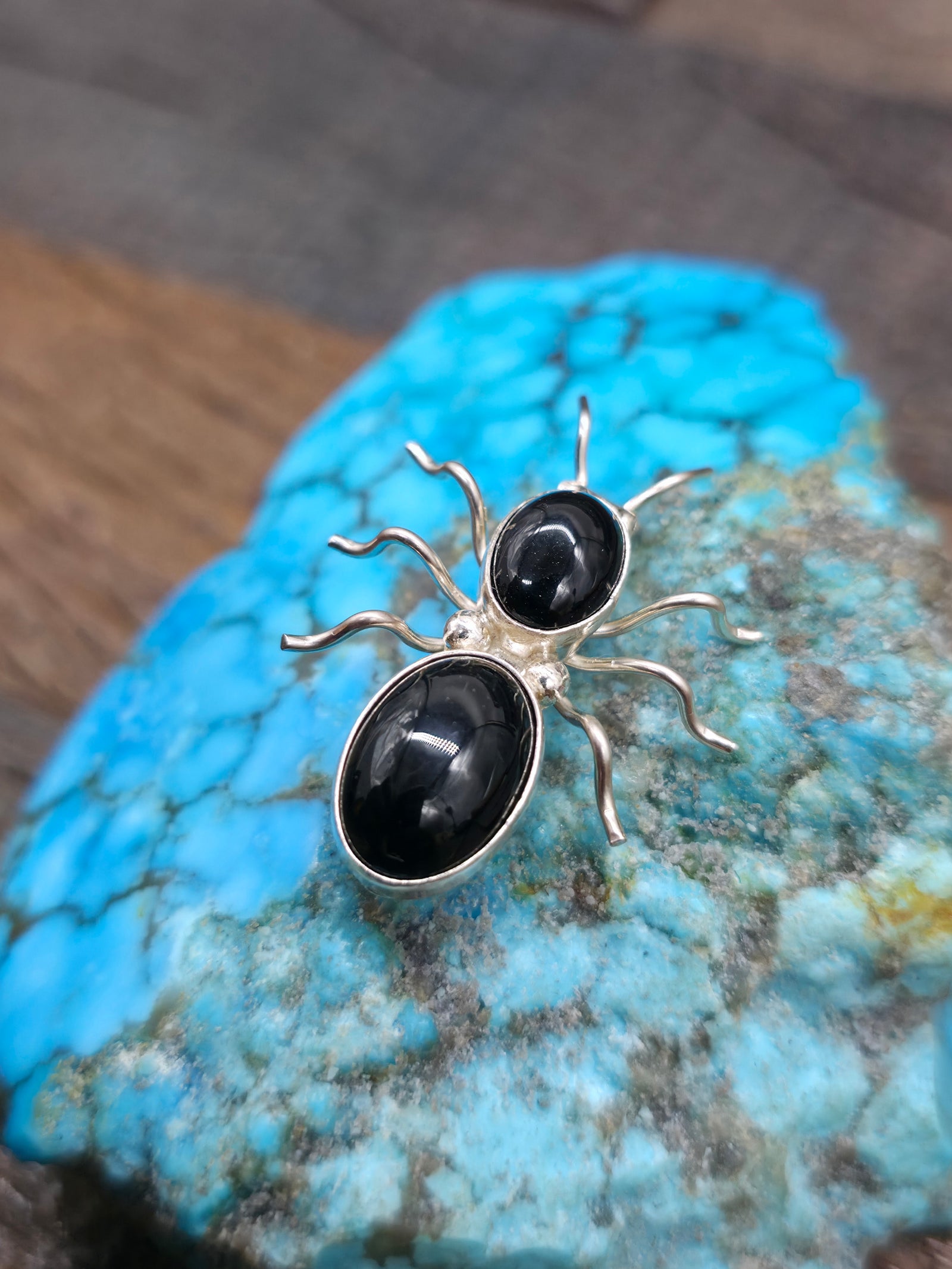 Sterling Silver and Onyx Black Ant Pin - 1 1/2 in. by 1 in.